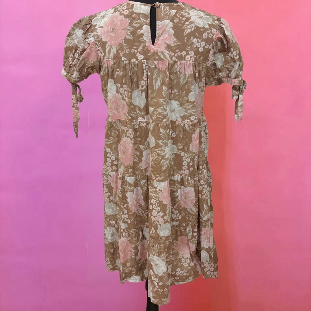 Urban Outfitters Coquette Brown & Pink Floral Babydoll Dress - Size Medium - Picture 4 of 12